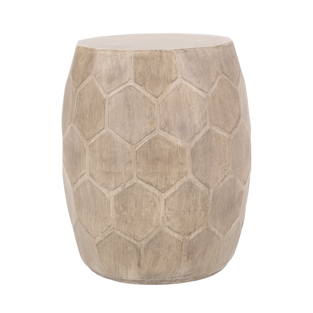English Elm Outdoor Honeycomb Concrete Barrel Side Table with Organic Sculpted Natural Finish 73443.00