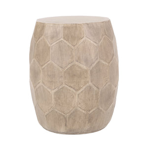 English Elm Outdoor Honeycomb Concrete Barrel Side Table with Organic Sculpted Natural Finish 73443.00