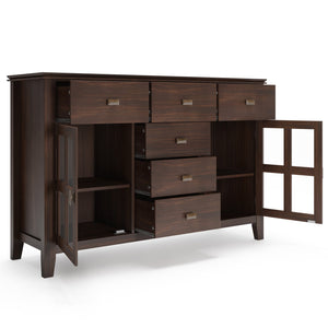 English Elm Artisan Solid Wood Sideboard Buffet - Dark Chestnut Finish With Ample Storage & Timeless Design B136P158704