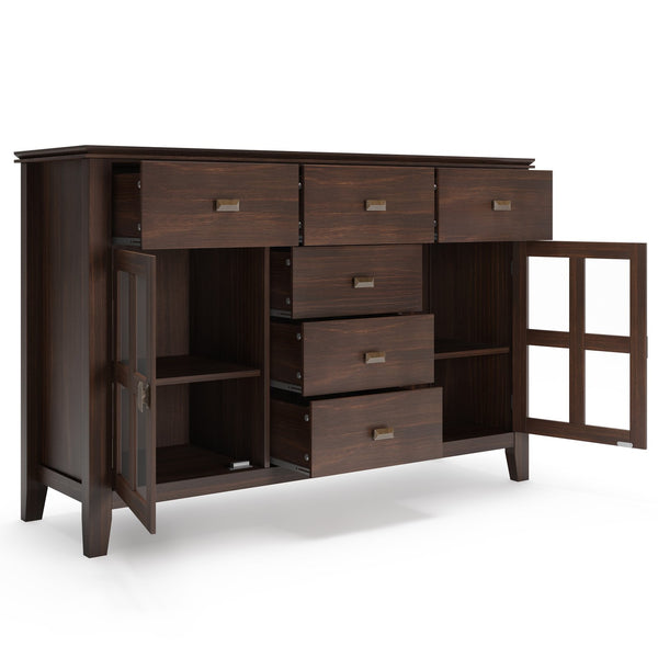 English Elm Artisan Solid Wood Sideboard Buffet - Dark Chestnut Finish With Ample Storage & Timeless Design B136P158704