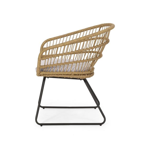 English Elm Christopher Knight Home® - TERRY Light Brown PE Rattan Dining Chairs Set of 2 with Water-Resistant Cushions, Tub Sled Legs Design 72043.00LBGE