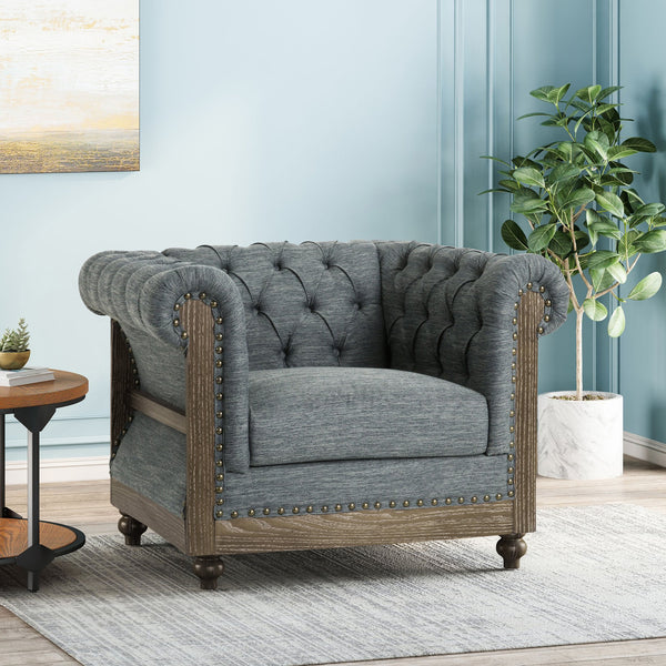 English Elm Christopher Knight Home® - CLUB Chair with Chesterfield-Inspired Button Tufting, Scrolled Arms & Nailhead Trim for Living Room Charcoal 40.5 L x 34.5 W x 25.75 H 72759.00