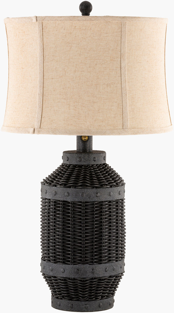 Surya Xavier Accent Table Lamp - 28" Stylish Indoor/Outdoor Lighting With Elegant Linen Shade & Metal Base Body, Black,Base, Black,Shade (Outside), Tan,Shade (Inside), White,Finial, Black,Cord, Black Plastic,Iron,Iron,Linen,Glass,Glass,Plastic Xav-001