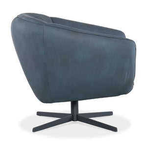 Hooker Furniture Mina Luxe Swivel Chair In Buckskin Navy Leather With Low Channeled Back, Sloped Arms & Metal Base Medium Blue CC722-SW-049