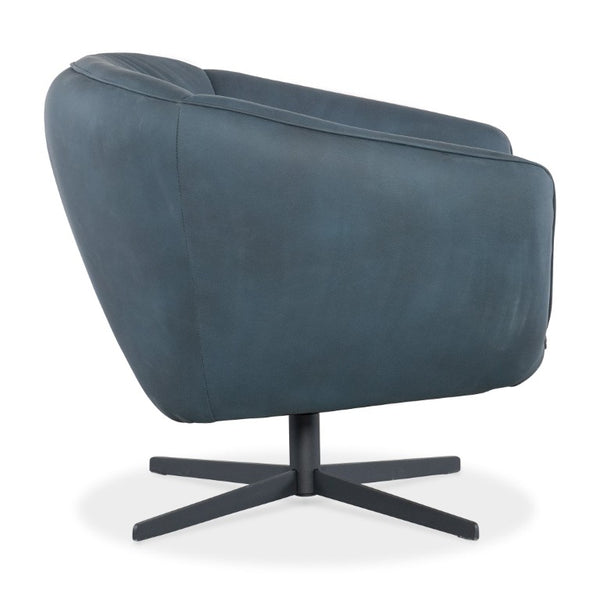 Hooker Furniture Mina Luxe Swivel Chair In Buckskin Navy Leather With Low Channeled Back, Sloped Arms & Metal Base Medium Blue CC722-SW-049