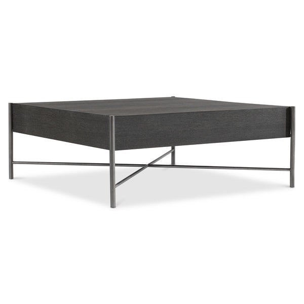 Bernhardt Bernhardt Outline Cocktail Table — Wire‑Brushed Kohl Oak Top With Atra Steel X-Stretcher, Airy Modern Centerpiece 360016