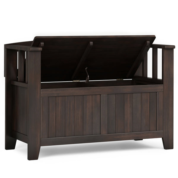 English Elm Acadian Handcrafted Entryway Storage Bench with Lift-Top Seating, Solid Wood, Transitional Design Dark Brown B136P158298