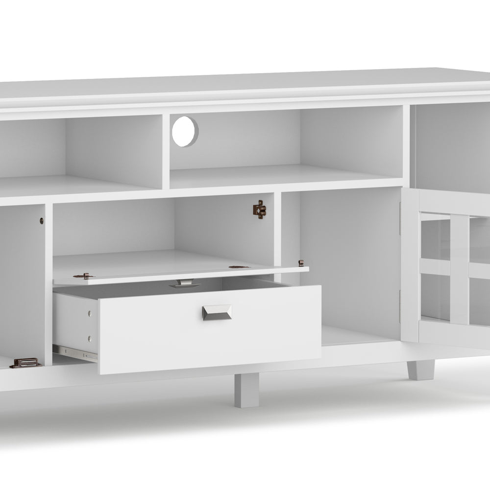 English Elm Artisan 72" White Tv Media Stand – Handcrafted Solid Wood With Modern Storage & Cable Management Solutions B136P158428