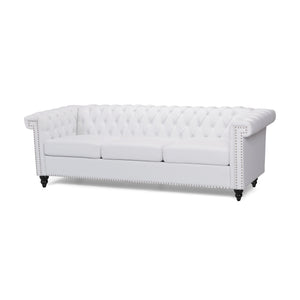 English Elm Christopher Knight Home® - SOFA Chesterfield-inspired 3-seater with deep button tufting, nailhead trim, low back and plush PU upholstery White 68326.00