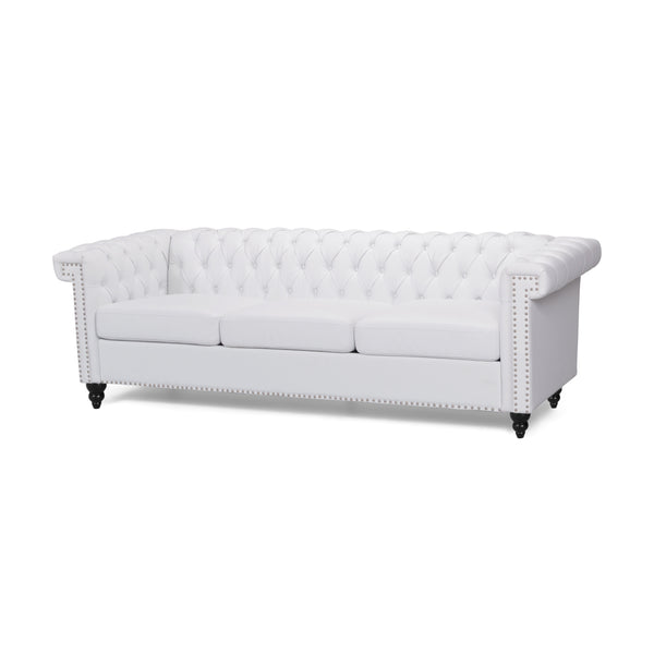 English Elm Christopher Knight Home® - SOFA Chesterfield-inspired 3-seater with deep button tufting, nailhead trim, low back and plush PU upholstery White 68326.00