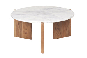 Porter Designs Porter Modern Round Coffee Table - Solid Mango Wood Base With Elegant Marble Top For Stylish Living White Wood 05-108-01c-1931-kit