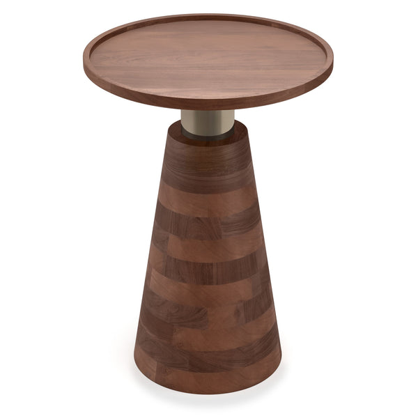 English Elm Kramer Handcrafted Acacia Side Table in Cognac Brown with Antique Brass Stem and Cone Pedestal Base B136P158772