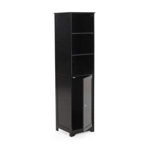 English Elm Christopher Knight Home® - BATHROOM Linen Tower Cabinet with Faux Wood Finish, Modern Slim Vertical Slat Design, Storage Organizer Black 66606.00BLK