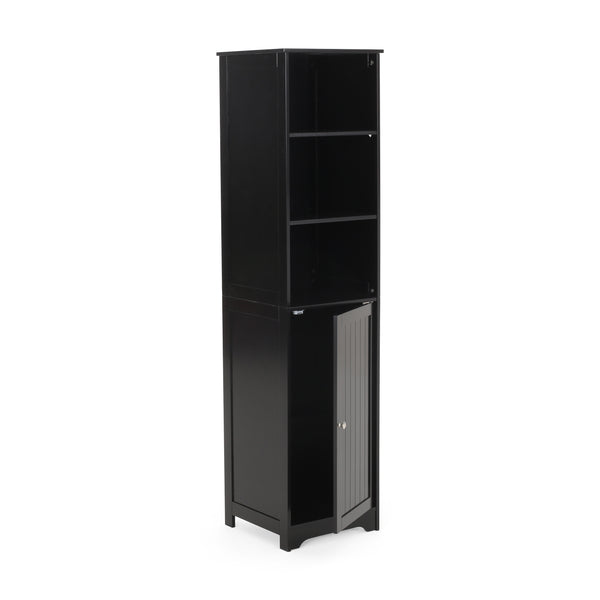 English Elm Christopher Knight Home® - BATHROOM Linen Tower Cabinet with Faux Wood Finish, Modern Slim Vertical Slat Design, Storage Organizer Black 66606.00BLK