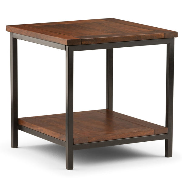 English Elm Skyler End Table - Handcrafted Dark Cognac Brown With Solid Mango Wood & Industrial Metal Frame B136P158239-GIGA