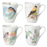 Butterfly Meadow Flutter Porcelain 4-Piece Mug Set with Bird Designs, Dishwasher Safe