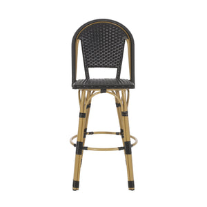 English Elm 29.5" Outdoor Pe Rattan Bistro Barstools Set of 2 Woven Teal French Cafe Style 72606.00BLK