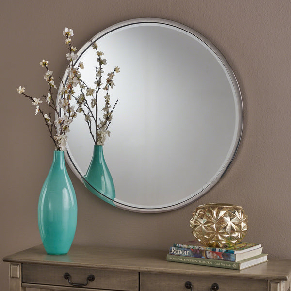 English Elm Christopher Knight Home® - MIRROR Aschton 31.5" Round Wall Vanity Mirror with Slim Stainless Steel Frame for Modern Baths 62125.00