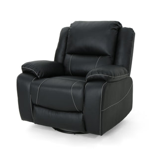 English Elm Christopher Knight Home® - 39" Wide Faux Leather Manual Swivel Recliner with 360° Rotation, Multi-Angle Comfort and Durable PU Finish Black 62814.00BLK