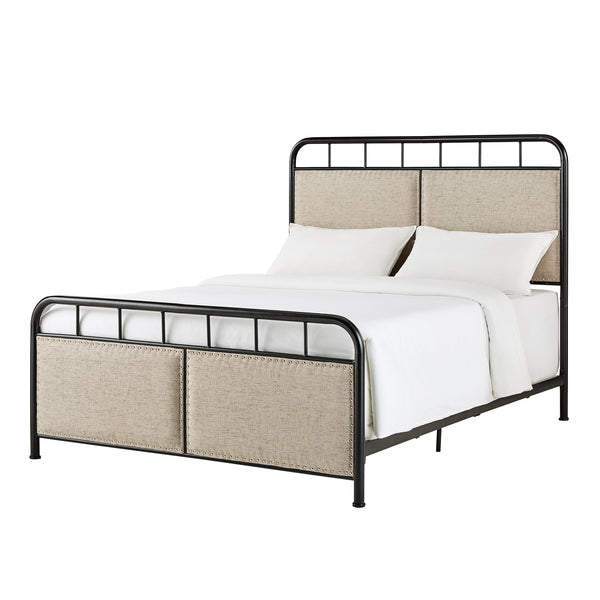 Homelegance By Top-Line Luiza Beige Upholstered Black Metal Queen Bed Brown Metal