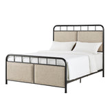 Luiza Beige Upholstered Black Metal Queen Bed