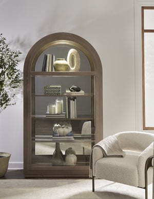 Hooker Furniture Arch Curio Cabinet With Glass Sliding Door – Elegant Arched Design For Sophisticated Living Spaces Brown Oak Veneer P021787