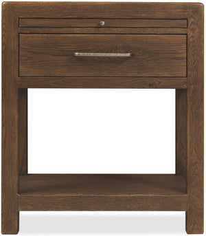 Hooker Furniture Driftwood Nightstand With Self-Closing Drawer, Pull-Out Shelf, Cord Clip & Open Display Shelf - Cozy Oak Finish Medium Wood 6820-90316-85