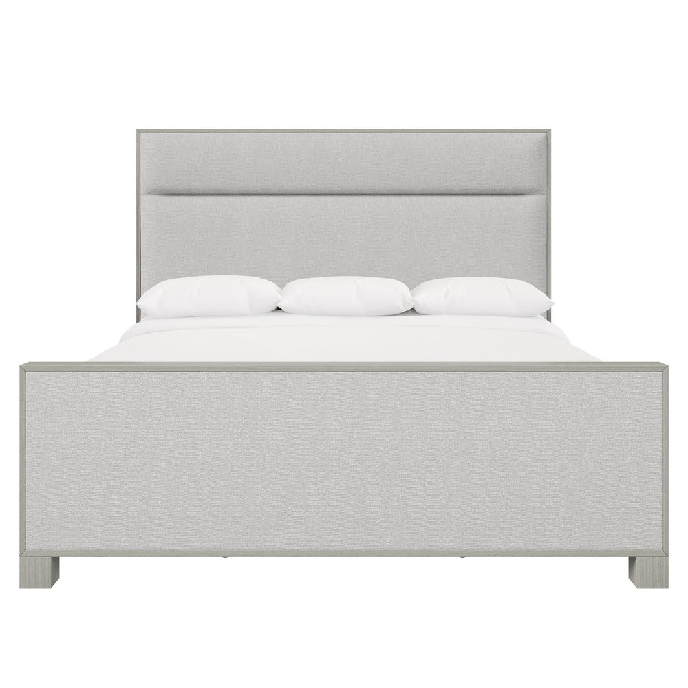 Bernhardt Bernhardt Stratum Panel Bed King — Mist Wood Frame With Upholstered Headboard, Glamorous Transitional Elegance K1898