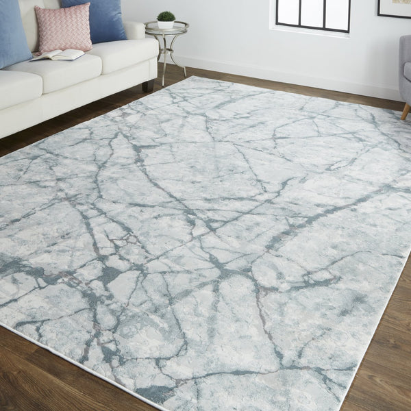 Feizy Rugs Atwell Contemporary Abstract Low Pile Rug - Ethereal Mid-century Design In Silvery Aquas & Greens Blue,Gray,Ivory Polypropylene Atl3282faqu000p00