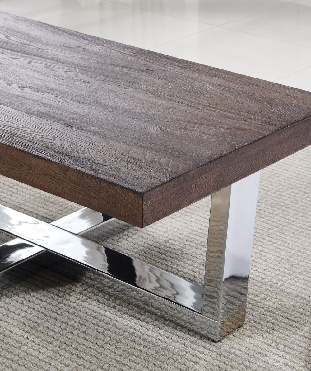 English Elm Steve Silver - Laredo - Rustic Modern Coffee Table With Chrome Base, Hand-Stained Chestnut Finish & Durable Design B081P157764-GIGA