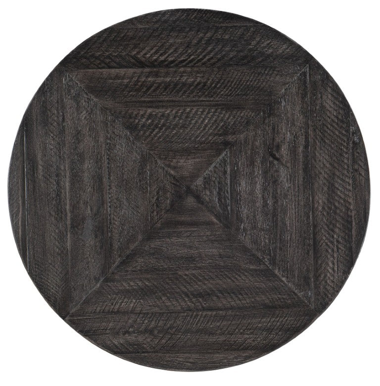 Hooker Furniture St. Armand Acacia Round End Table — Distressed Black Top, Brushed Pewter Base, Rustic Industrial Charm 5601-80113-BLK