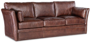 Hooker Furniture Woodstock Truffle Leather 3-Seat Sofa With Flared Arms, Tailored Panels & Accent Pillows For Timeless Comfort SS800-03-086