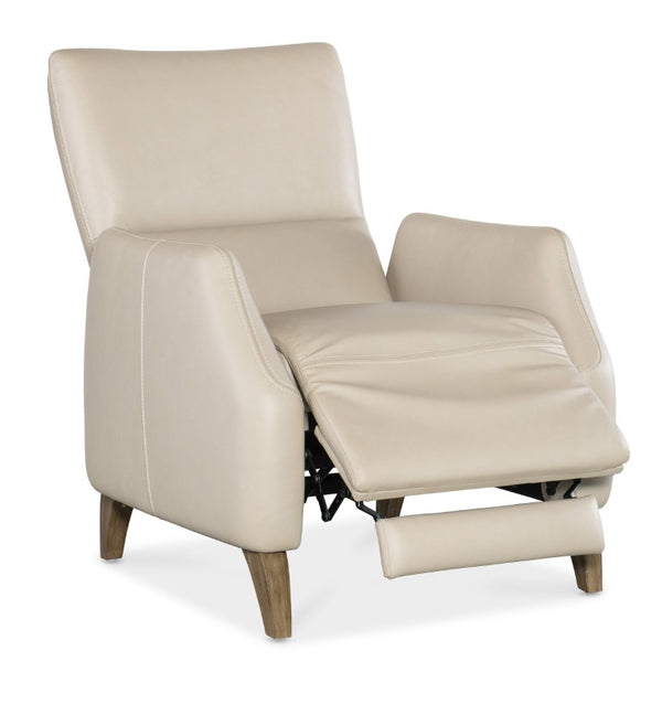 Hooker Furniture Rumero Semi-Aniline Top-Grain Leather Press-Back Recliner In Apollo Mineral With Light Wood Legs, Modern Elegance RC107-PB-083