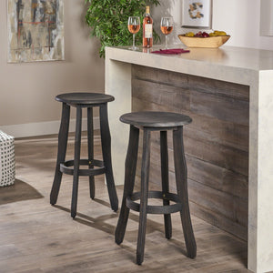 English Elm Christopher Knight Home® - PIKE Dark Gray Acacia Barstools Set of 2 — 30" Backless Outdoor Water-Resistant Contemporary Seats 60810.00