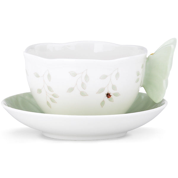 Lenox Butterfly Meadow Figural Green Cup and Saucer Multi, WHITE PORCELAIN 817135