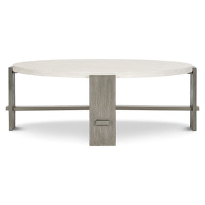 Bernhardt Bernhardt Foundations Cocktail Table With Two-Tone Cerused Acacia, Brushed Steel Accents, Soft-Close Drawers And Rustic Modern Flair Linen 49"W x 49"D x 17"H 306015