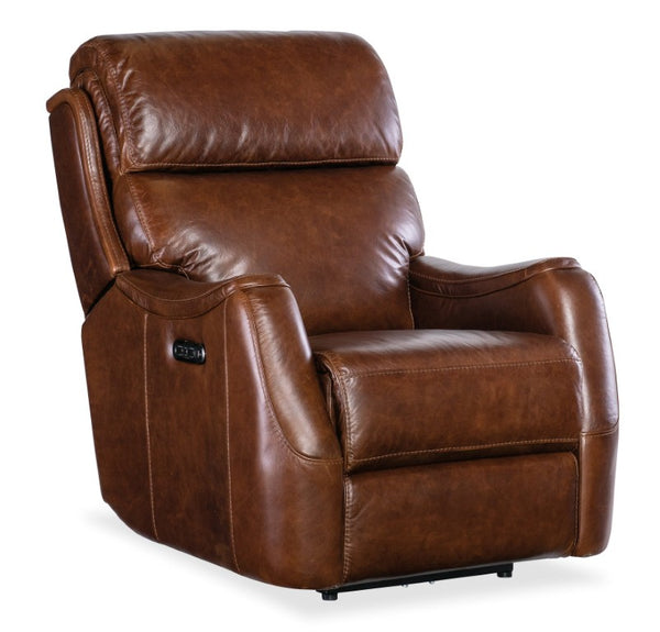 Hooker Furniture Harlan Zero Gravity Power Recliner With Usb Port, Top-Grain Leather, Bustle Back & Metal Base Brown SS734-PHZ1-088