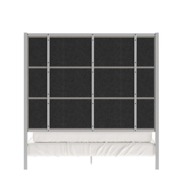 Homelegance By Top-Line Marcel Chrome Finish Metal Canopy Bed with Linen Panel Headboard Chrome Metal