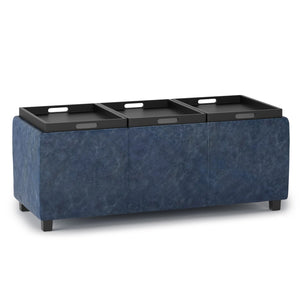 English Elm Avalon Storage Ottoman - Denim Blue Multi-Functional Seating With Hidden Storage & Serving Trays B136P158254