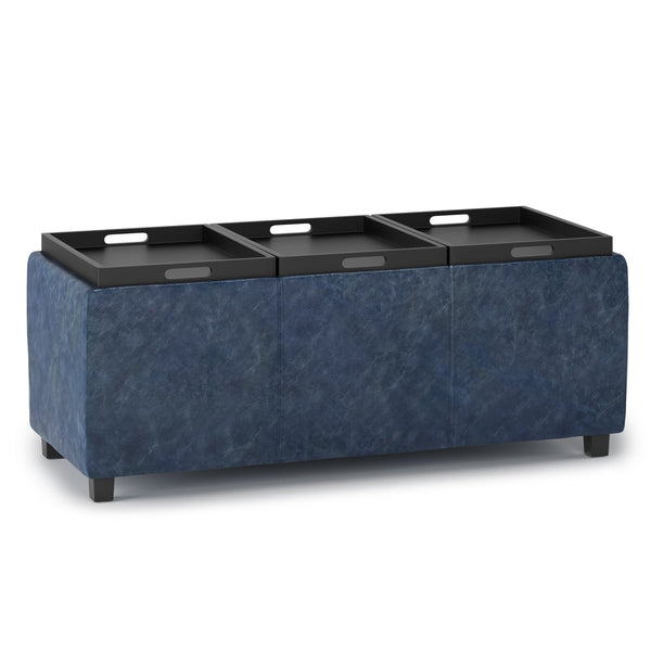 English Elm Avalon Storage Ottoman - Denim Blue Multi-Functional Seating With Hidden Storage & Serving Trays B136P158254