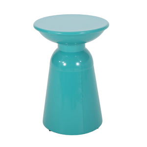 English Elm Serenita Outdoor Powder Coated Iron Pedestal Side Tables Sculptural Flared Set of Two Teal 73614.00T