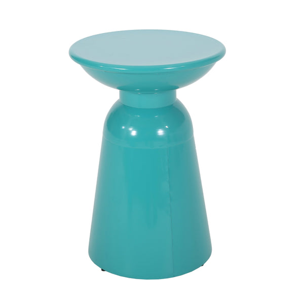 English Elm Serenita Outdoor Powder Coated Iron Pedestal Side Tables Sculptural Flared Set of Two Teal 73614.00T
