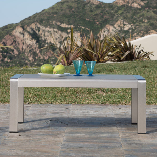 English Elm Cape Coral Outdoor Coffee Table Tempered Glass Top Aluminum Patio Lounge Silver 56349.00