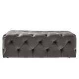 Homelegance By Top-Line Pietro Rectangular Tufted Ottoman with Casters Dark Grey Velvet