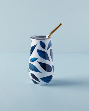 Lenox Blue Bay Leaf Pattern Stainless Steel Wine Tumbler With Straw Blue, BLUE METAL 895731