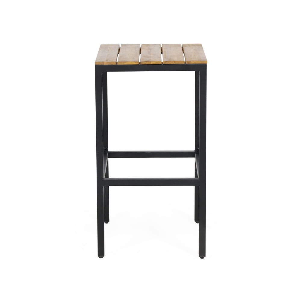 English Elm Christopher Knight Home® - EZRA Outdoor Acacia Bar Stool Set of 2 — Handcrafted Teak Finish Wood Tops, Sturdy Iron Frames Teak+ Black 70262.00