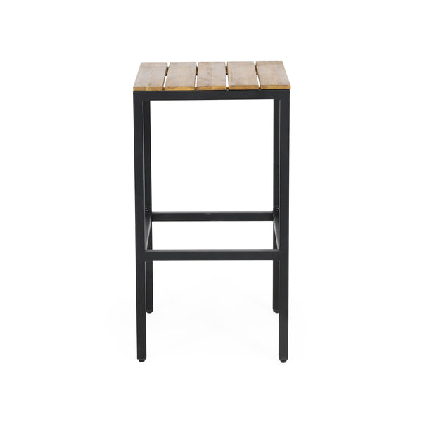 English Elm Christopher Knight Home® - EZRA Outdoor Acacia Bar Stool Set of 2 — Handcrafted Teak Finish Wood Tops, Sturdy Iron Frames Teak+ Black 70262.00