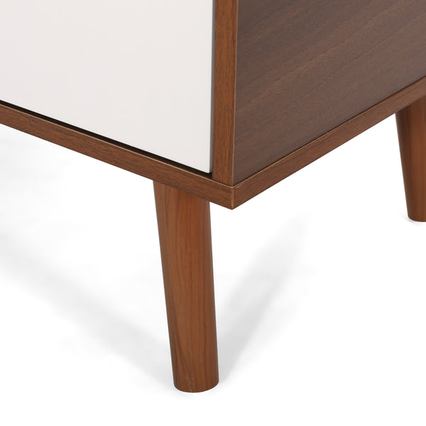English Elm Tv Stand Mid-century Modern with Splayed Pine Legs and Three Staggered Storage Drawers 66758.00WALNWHT