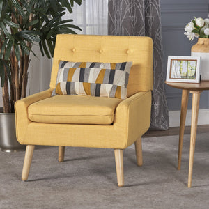 Christopher Knight Home® - Noble House - Eilidh Mid-Century Modern Button Tufted Fabric Chair, Muted Yellow and Natural