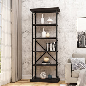 English Elm Christopher Knight Home® - Metal Pipe bookshelf with firwood shelves and X-frame iron support for industrial durable display decor Black 63818.00DWAL